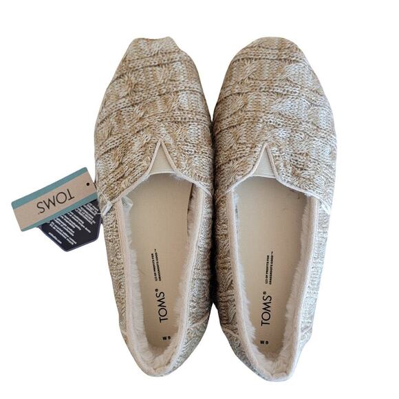 Toms Shoes - TOMS Ortholite Sahara Chunky Cable Knit Faux Fur Shoes Womens 9W Flexible Unique